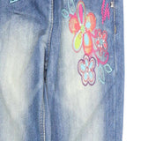 Brand New George Girls Blue Jeans with Pink Floral Embroidery - Girls 6-7yrs