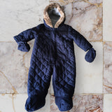 George Navy Blue Quilted Zip Up Snowsuit Fleece Fur Trim Hood - Boys 6-9m