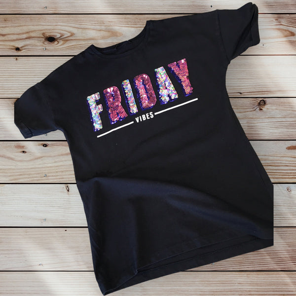 George Navy Friday Vibes Sequin T-Shirt - Girls 8-9yrs