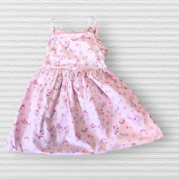 George Pink Unicorn Print Strappy Cotton Sun Dress - Girls 2-3yrs