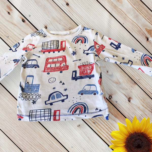 George Red White & Blue Vehicles L/S Top - Playwear - Unisex 12-18m