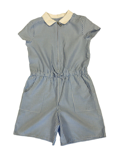 Girls Blue/White Gingham Summer School Dress Culotte Style - Preloved 