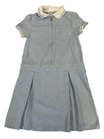 Girls Blue/White Gingham Zip Up Summer School Dress - Preloved 