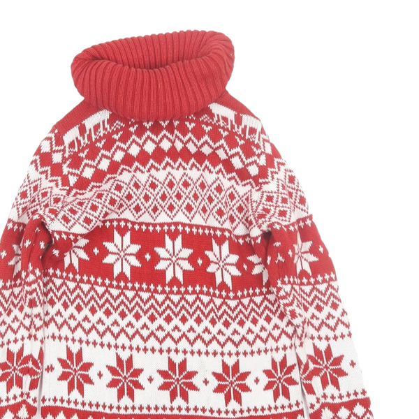 Tu Red White Snowflake Deer Fair Isle Christmas Jumper Dress Gir Growth Spurtz