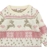 Store Twenty One Ecru/Pink Sparkly Reindeer Christmas Jumper Dress - Girls 3-4yrs