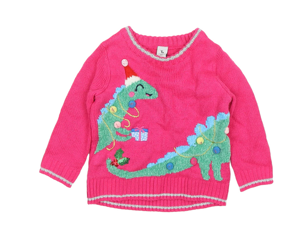 Tu Pink Festive Dinosaurs Girls Christmas Jumper - Girls 9-12m