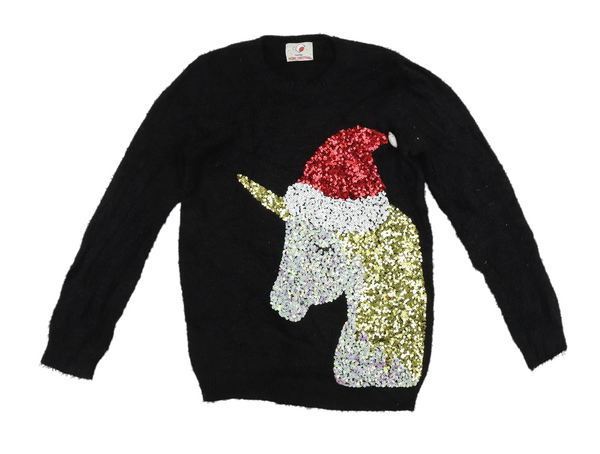 George Black Fluffy Sequin Unicorn Girls Christmas Jumper - Girls 11-12yrs