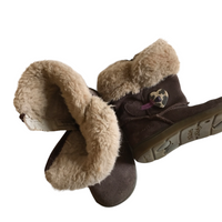 Clarks Girls Brown Real Suede Leather Fur Trim Boots - Girls Size Infant UK 6.5 F