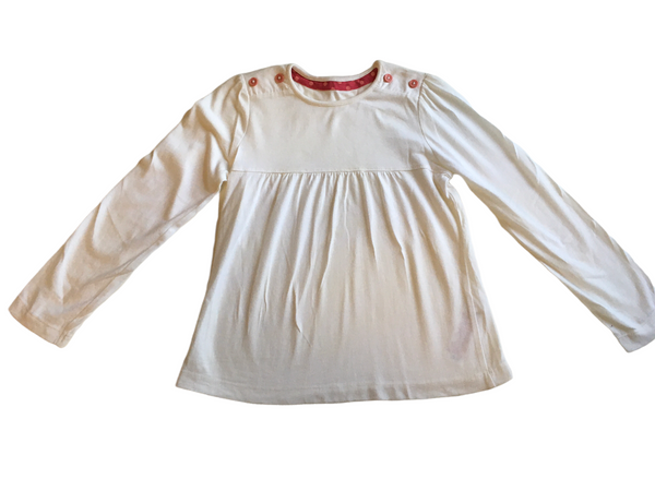 Mothercare White Jersey L/S Pink Button Top - Girls 5-6yrs