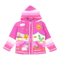 Brand New Fuschia Pink Wool Mix Zip Up Hooded Cardigan - Girls 4yrs