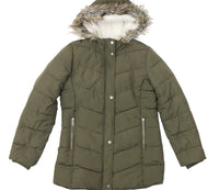 Primark Khaki Green Quilted Girls Parka Coat Jacket with Hood - Girls 14-15yrs