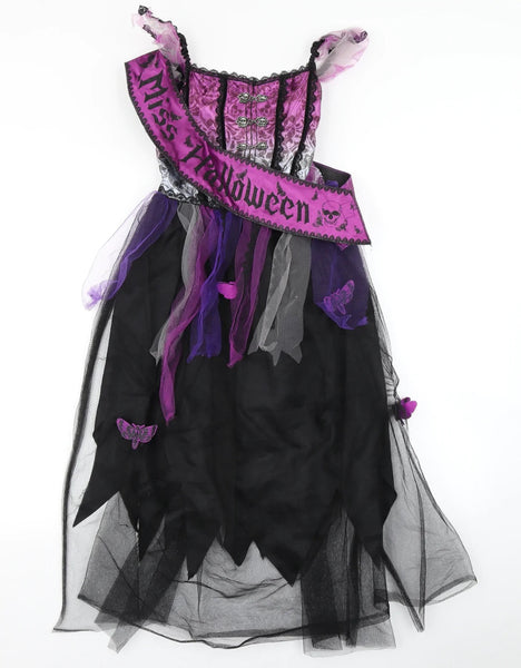 George Miss Halloween Ball Gown Black/Purple Fancy Dress Costume - Girls 7-8yrs