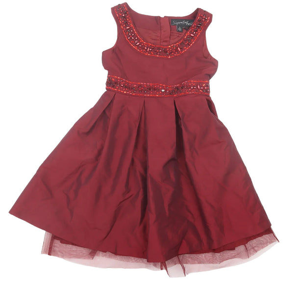 Signature Next Red Embellished Sleeveless Party Occasion Dress - Girls 6yrs