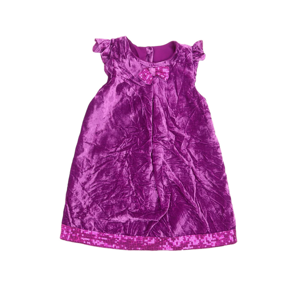 Mothercare Crushed Velvet Purple Sequin Party Dress - Girls 2-3yrs