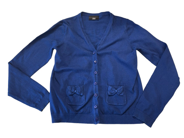 Girls Plain Navy Blue Knitted School Cardigan - Preloved 
