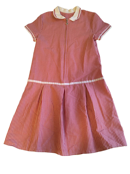 George Red /White Checked Summer Zip Up School Dress - Girls 8-9yrs
