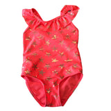 Primark Cares Neon Orange Gold Starfish Print Swimsuit - Girls 3-4yrs