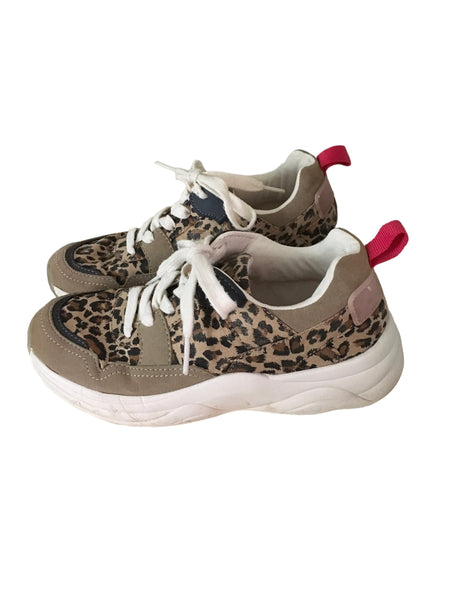 Zara Girls Leopard Animal Print Lace Up Trainers - Girls Size UK 3 EUR 35