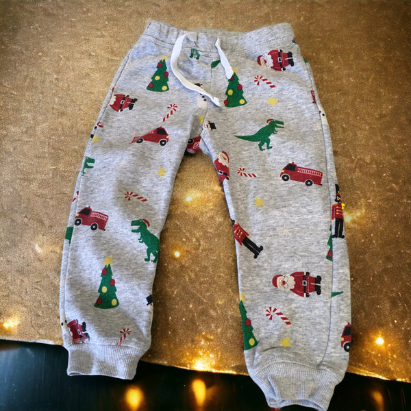 H&M Festive Christmas Print Essential Grey Kids Joggers - Unisex 2-3yrs