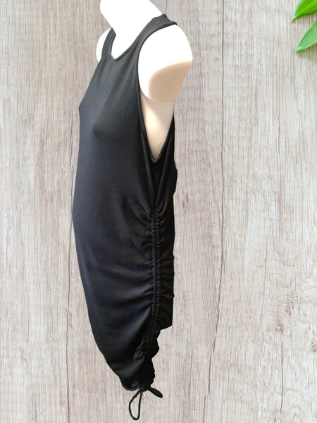 H&M Mama Black Cotton Sleeveless Ribbed Ruched Dress - Size Maternity XL UK 18-22