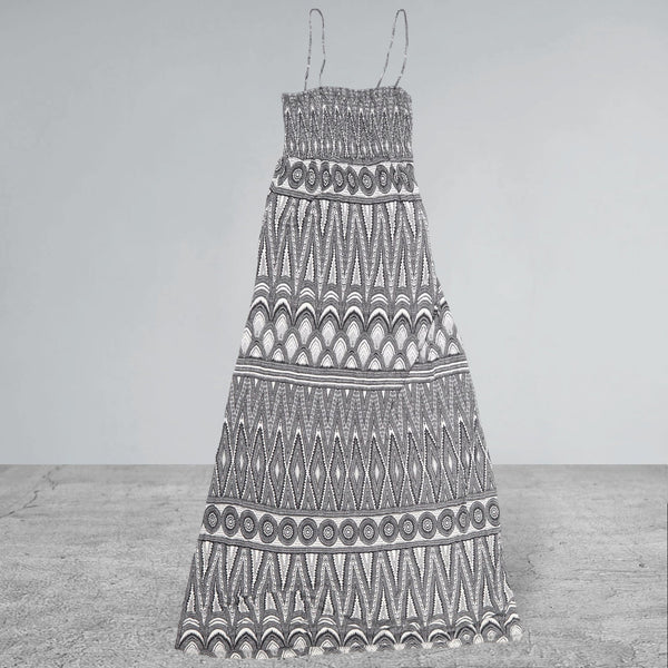 H&M Mama Black/White Aztec Print Strappy Summer Maxi Dress - Size Maternity M UK 12-14