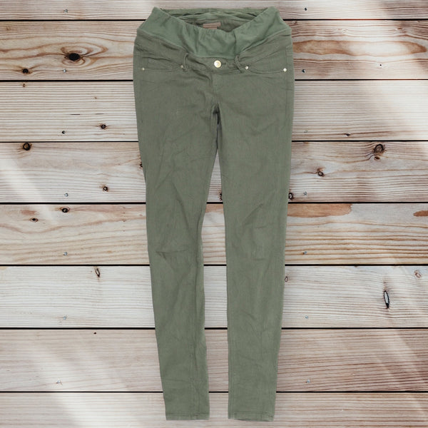 H&M Mama Khaki Green Skinny Over Bump Jeans Jeggings - Size Maternity UK 8