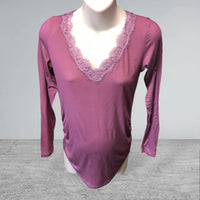 H&M Mama Purple L/S V Neck Lace Stretch Top - Size Maternity M UK 12-14