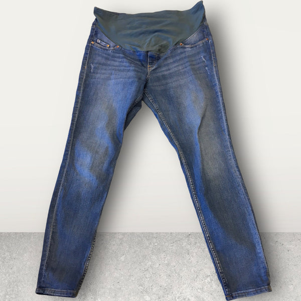 H&M Mama Super Skinny High Rib Stonewash Blue Over Bump Jeans - Size Maternity XL UK 20-22