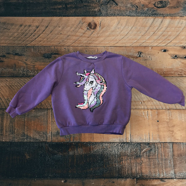 H&M Purple Sequin Unicorn Jumper - Girls 4-6yrs