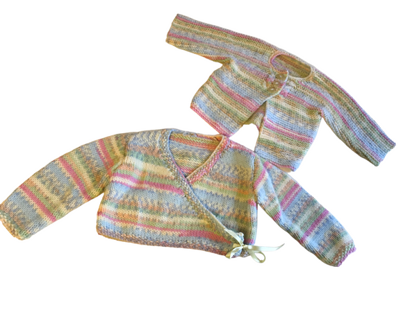 Hand Knitted Pastel 2 x Baby Cardigans Bundle - Girls 0-3m