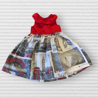 Handmade Girls Red/Grey London Print Sleeveless Dress - Girls 2-4yrs