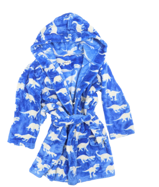 Hatley Boys Blue Roaming Dinosaur Hooded Dressing Gown Bathrobe - Boys 6-7yrs