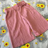 Primark Dusky Pink Stretch Waist Crinkle Wide Leg Trousers - Girls 2-3yrs