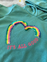 M&S Rainbow Sequin Heart Green Hoodie Jumper - Girls 3-4yrs