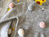 Primark Girls Grey Jumper with Pom Poms - Girls 2-3yrs