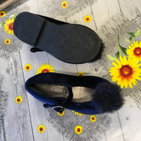 Next Dark Blue Velvet Pom Pom Party Shoes - Girls Size Infant UK 5