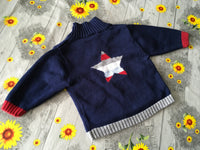 Next Navy Knitted Grandad Cardigan With Rear Star - Boys 0-3m