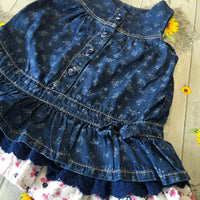 Matalan Blue Denim Heart Button Sleeveless Dress with Floral Print - Girls 3-6m