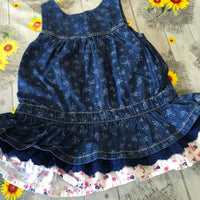 Matalan Blue Denim Heart Button Sleeveless Dress with Floral Print - Girls 3-6m