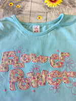 Flower Power Girls Aqua Blue T-Shirt - Playwear - Girls 3-4yrs