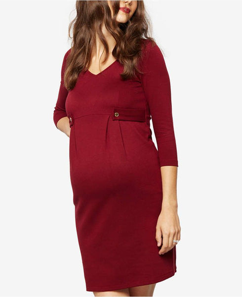 Isabella Oliver Berry Red 3/4 Sleeve Premium Jersey Maternity Dress - Size Maternity 4 UK 14