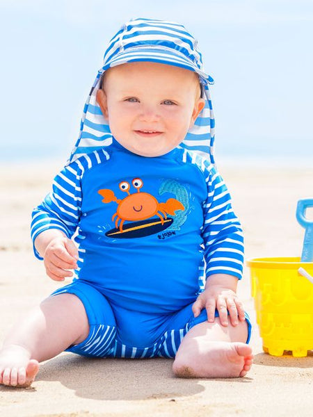 Brand New Jojo Maman Bebe Blue Crab Sun Protection Suit Swim - Unisex 3-4yrs