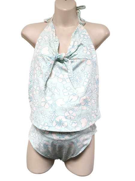 Jojo Maman Bebe Turquoise Floral Tankini Swimsuit Set - Size Maternity L UK 16-18