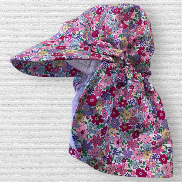 Jojo Maman Bebe Pink Floral Print Baby Sun Hat with Neck Protection - Girls 6-12m