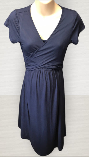 Jojo Maman Bebe S/S Jersey Wrap Nursing Dress Navy Blue - Size Maternity M UK 12-14