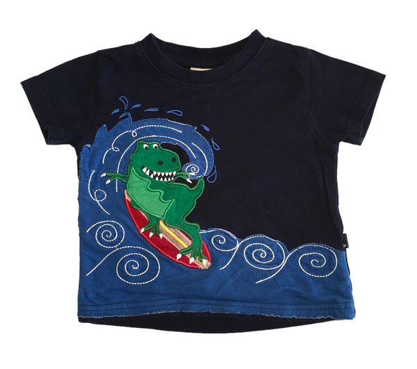 Jojo Maman Bebe Navy Surfing Dinosaur Applique T-Shirt - Boys 12-18m