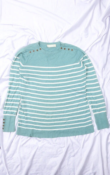 Jojo Maman Bebe Turquoise Soft Knit Striped Jumper - Size Maternity M UK 12-14