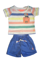 Joules Top Dog Striped T-Shirt & Blue Shorts Outfit - Unisex 0-3m