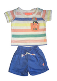 Joules Top Dog Striped T-Shirt & Blue Shorts Outfit - Unisex 0-3m