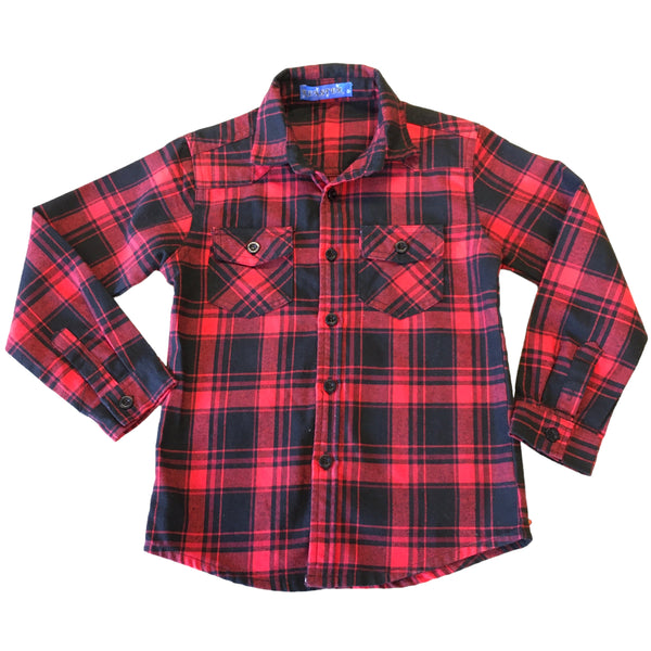 Kenster Denim Red/Black Checked Cotton L/S Shirt - Boys 8yrs